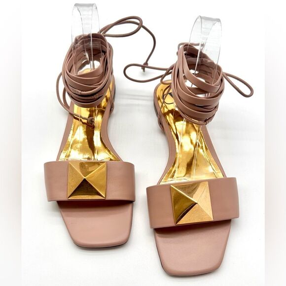 Valentino Garavani One Stud Gladiator Ankle Tie Wrap Flat Sandals Poudre EU 39.5 - Picture 10 of 12